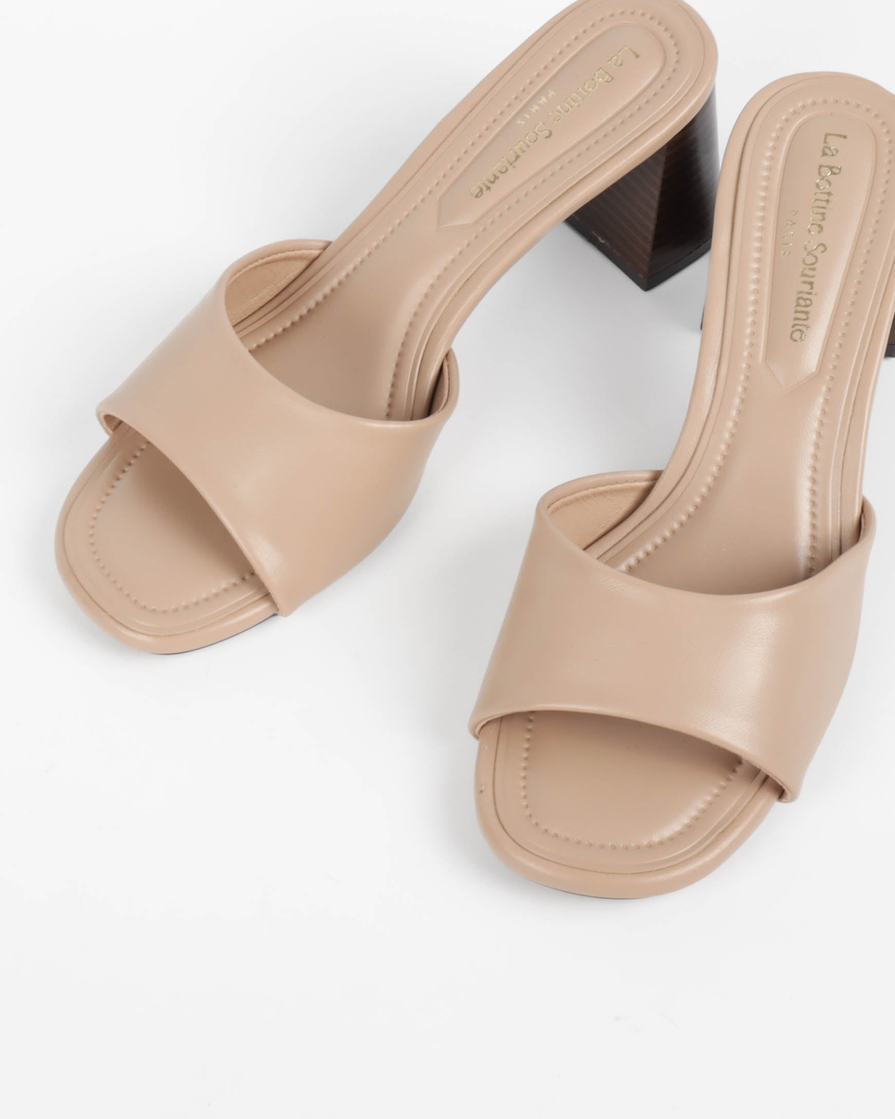 Mules Minimalistes Nude à Talon Bloc