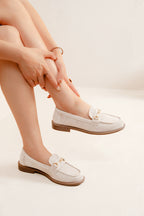 Mocassins Classiques en Suédine Beige avec Mors Doré