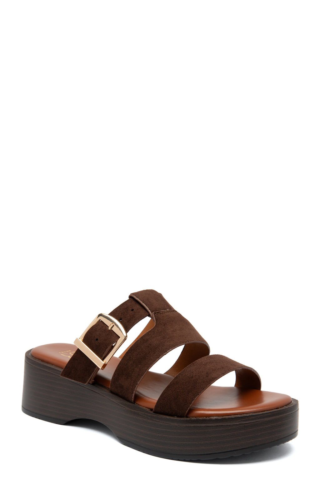 Sandales Plateformes "Sienne" – Marron Suédé & Boucle Dorée