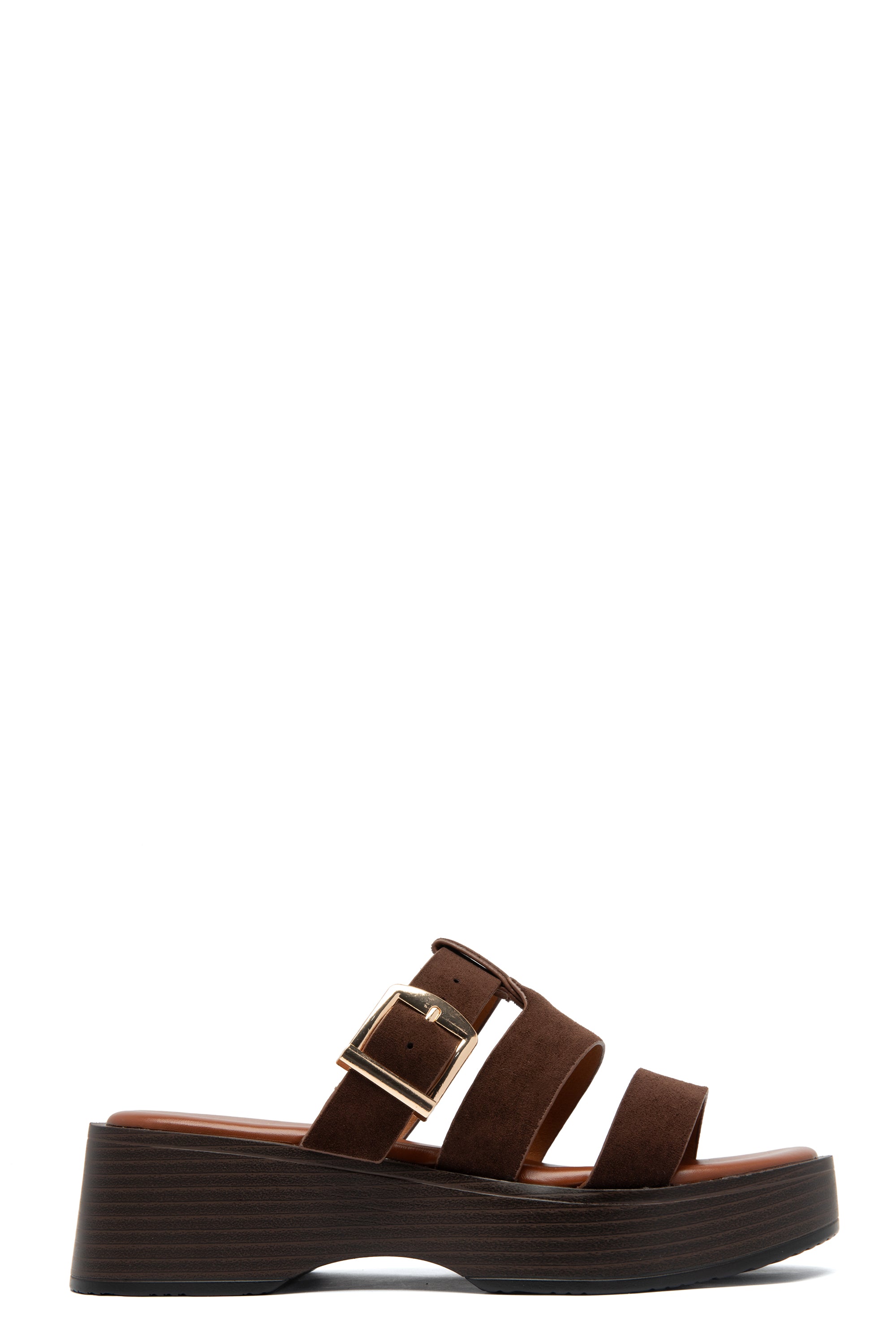 Sandales Plateformes "Sienne" – Marron Suédé & Boucle Dorée