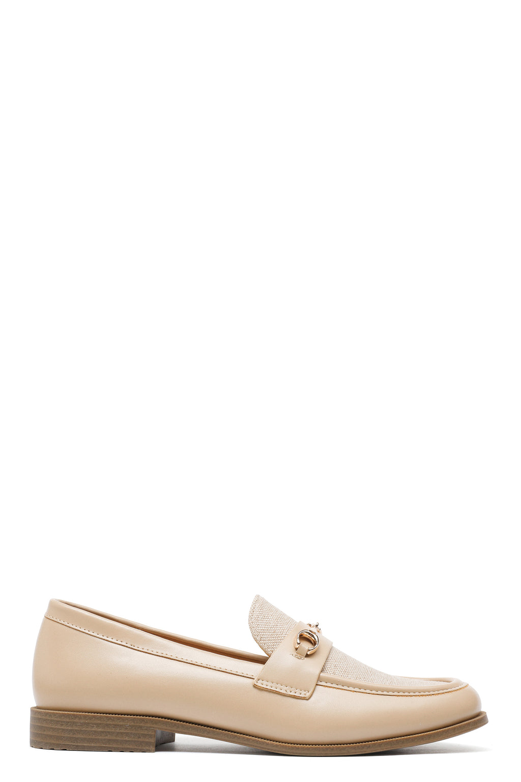 Mocassins Beige Élégance Naturelle avec Empiècement Texturé et Détail Doré Raffiné