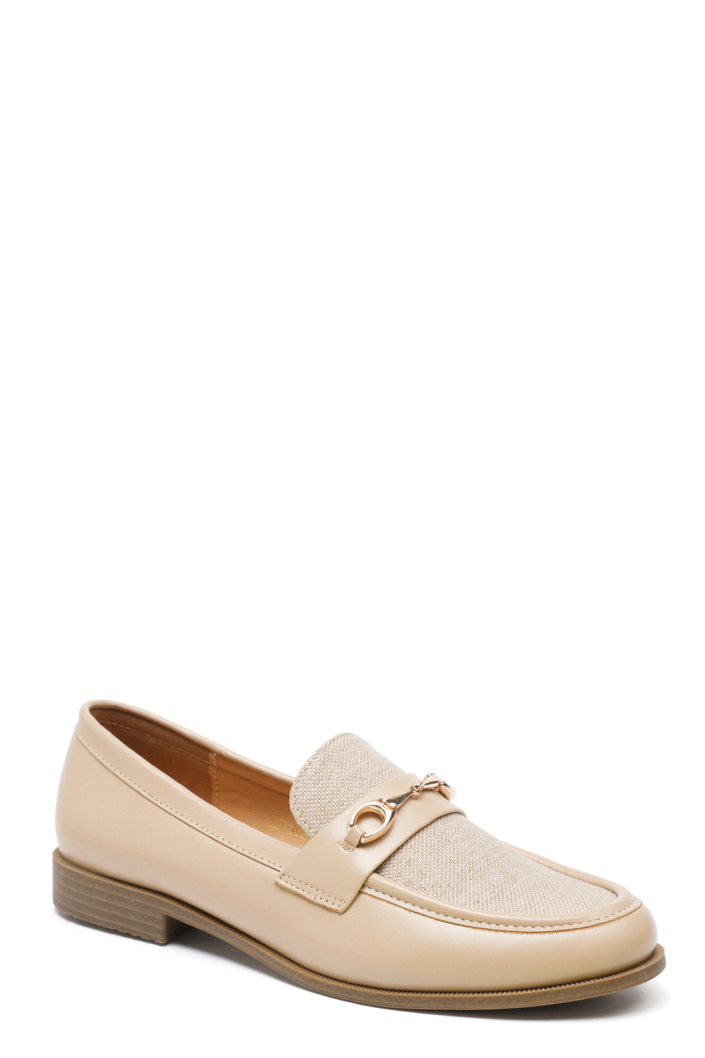 Mocassins Beige Élégance Naturelle avec Empiècement Texturé et Détail Doré Raffiné