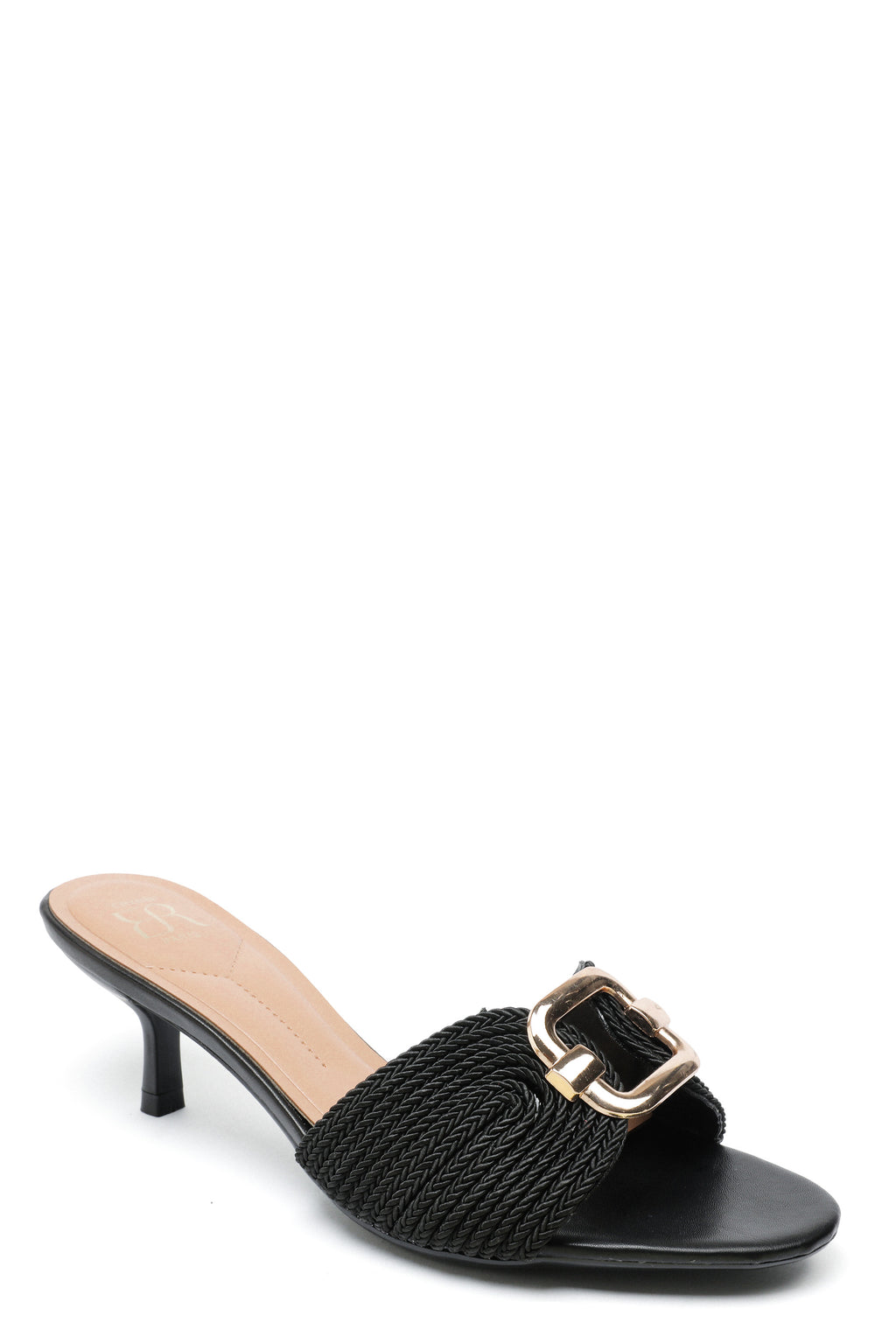 Mules à Petit Talon "Élégance Tressée" – Noir & Or