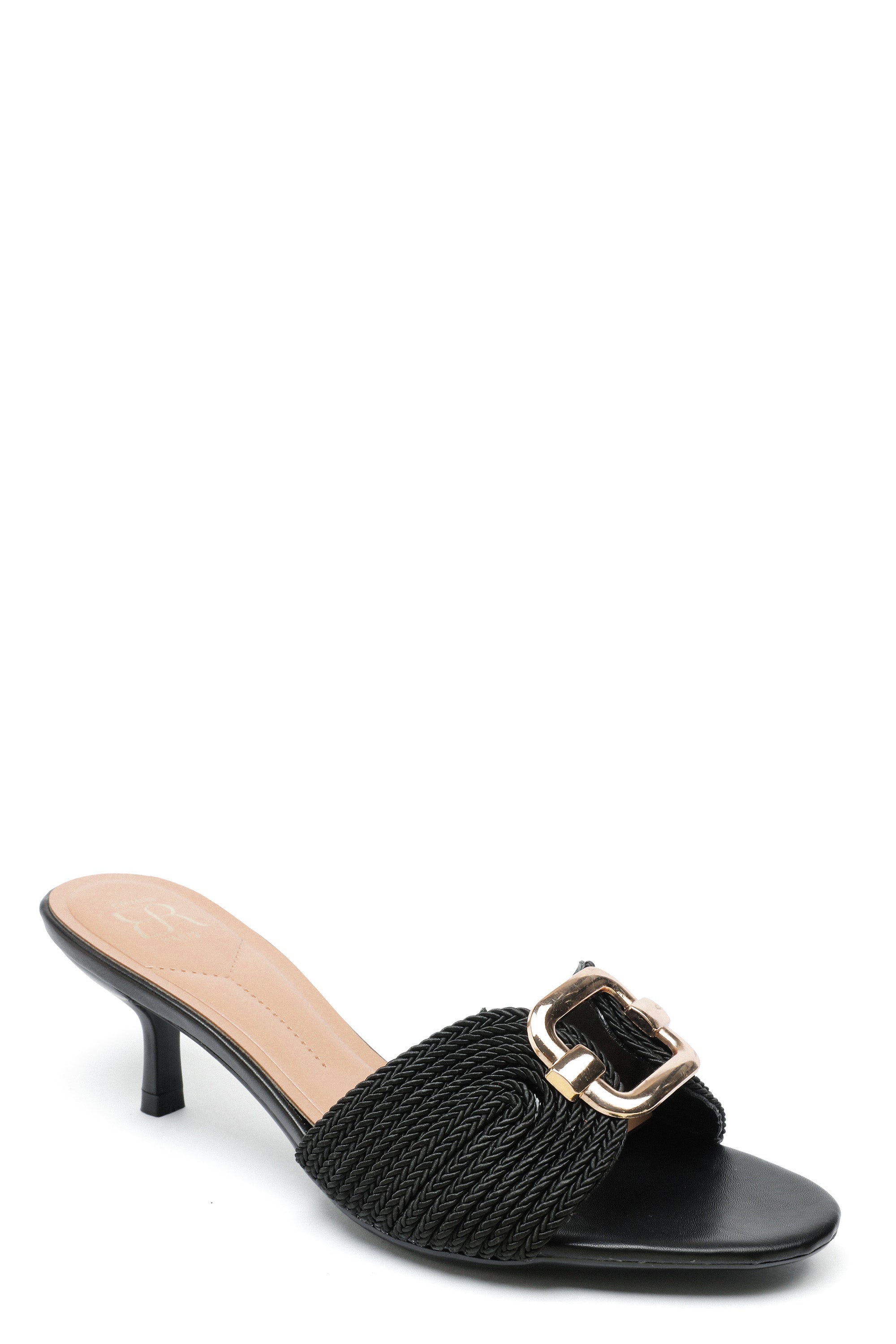 Mules à Petit Talon "Élégance Tressée" – Noir & Or