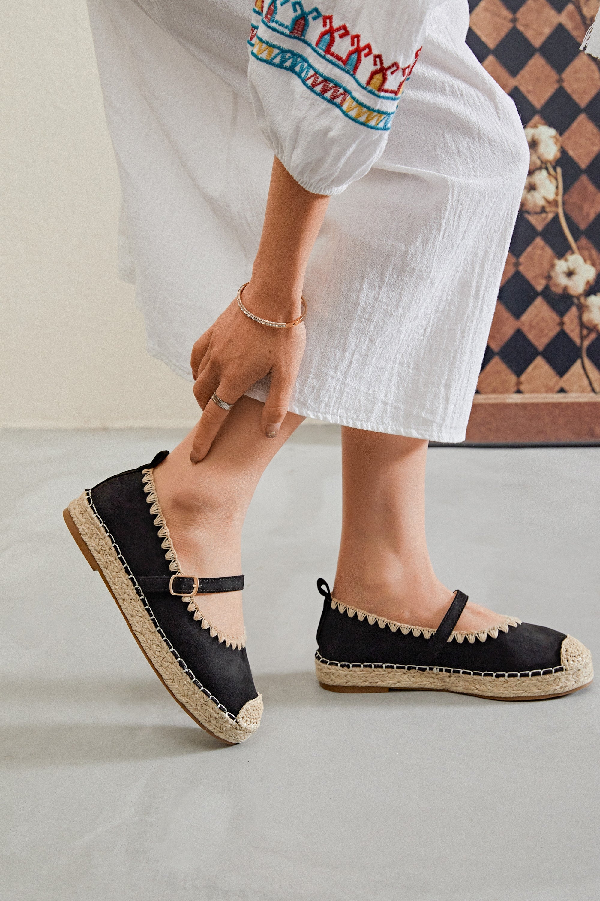 Ballerines Espadrilles Mary Jane en Raphia Tressé