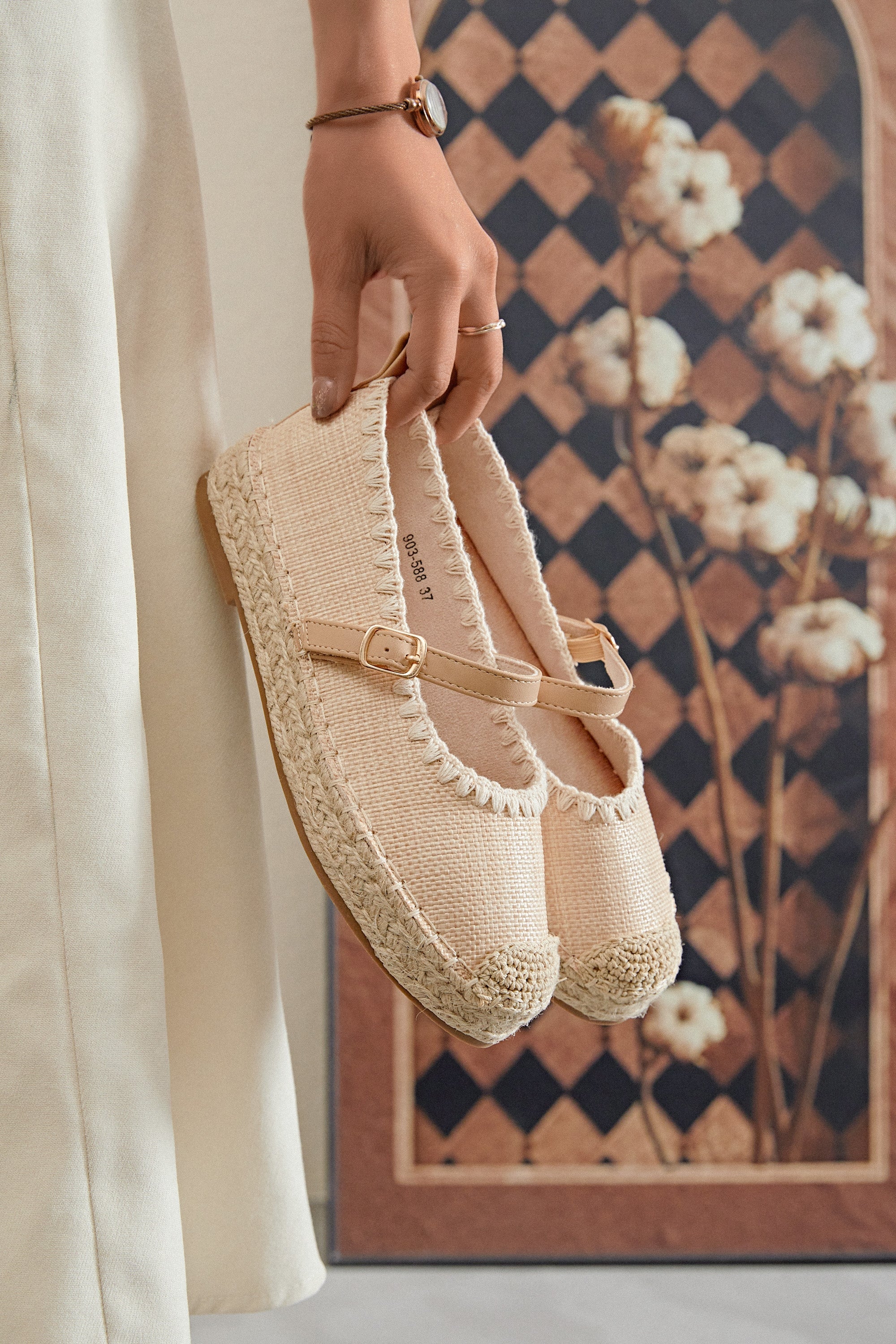 Ballerines Espadrilles Mary Jane en Raphia Tressé