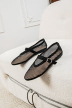 Ballerines Mary Jane en Résille Noire à Bride Ajustable