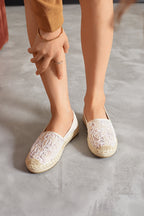 Espadrilles Compensées à Dentelle Florale et Suède