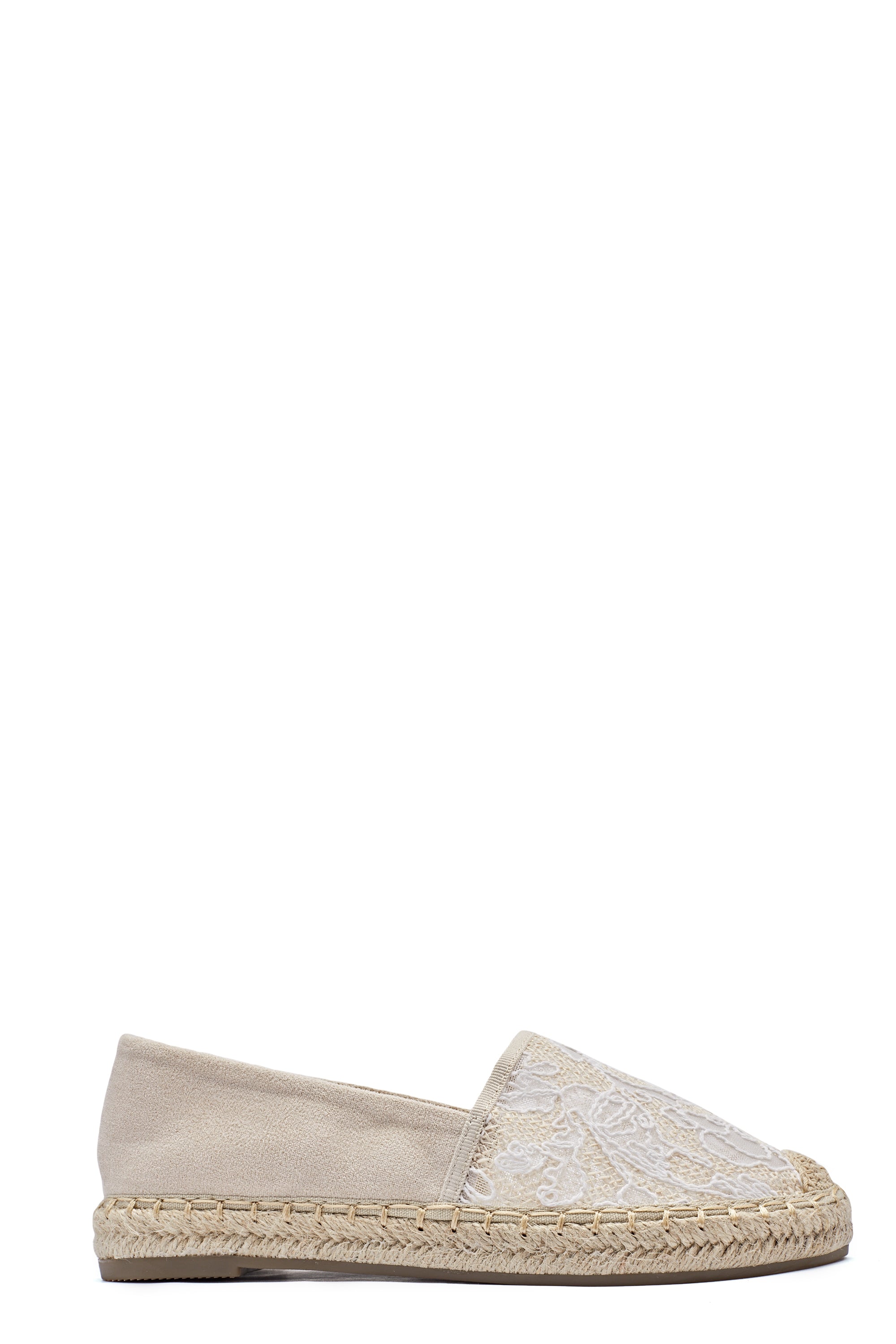 Espadrilles Compensées à Dentelle Florale et Suède