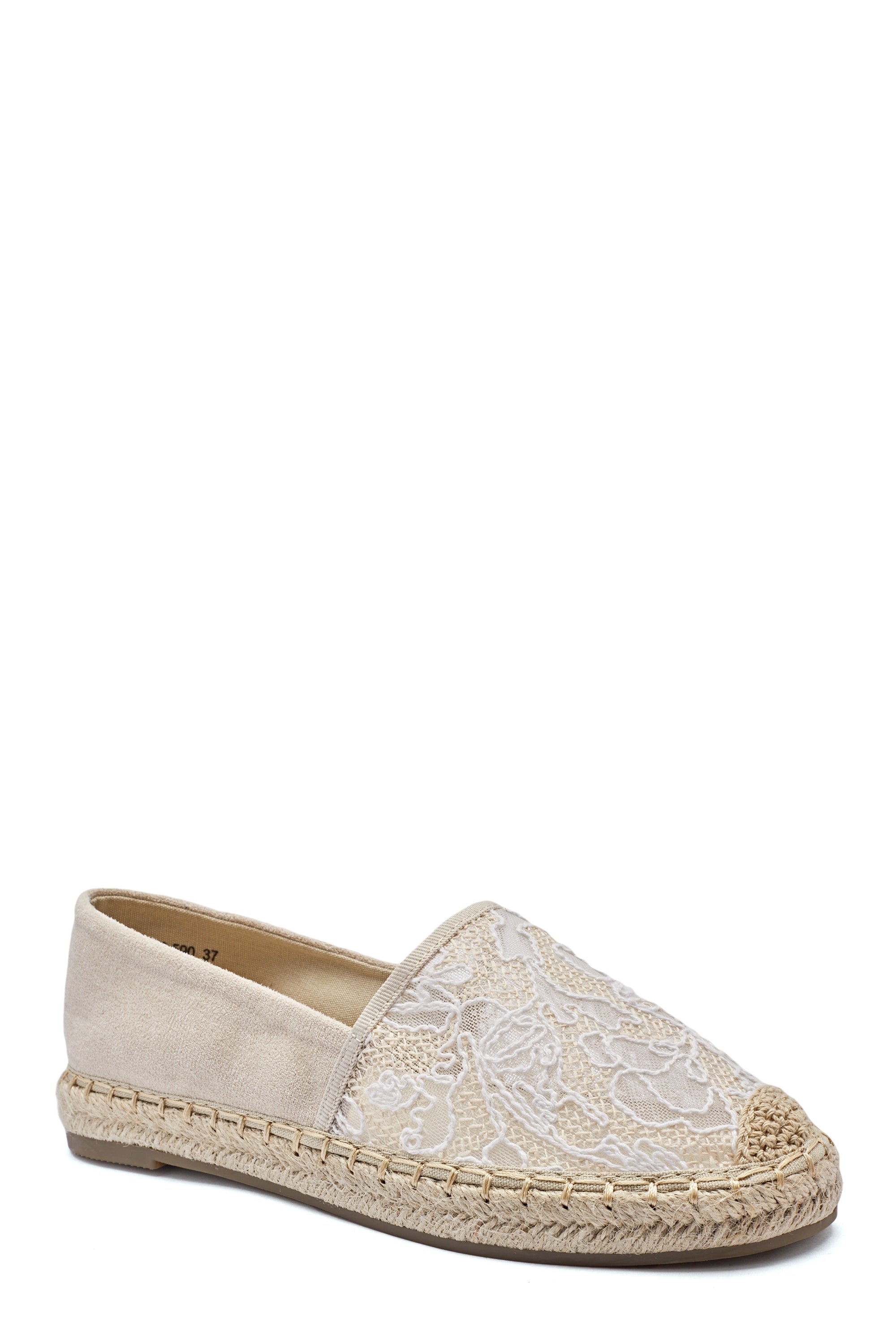 Espadrilles Compensées à Dentelle Florale et Suède