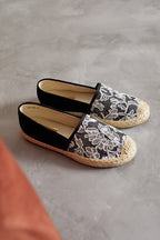 Espadrilles Compensées à Dentelle Florale et Suède