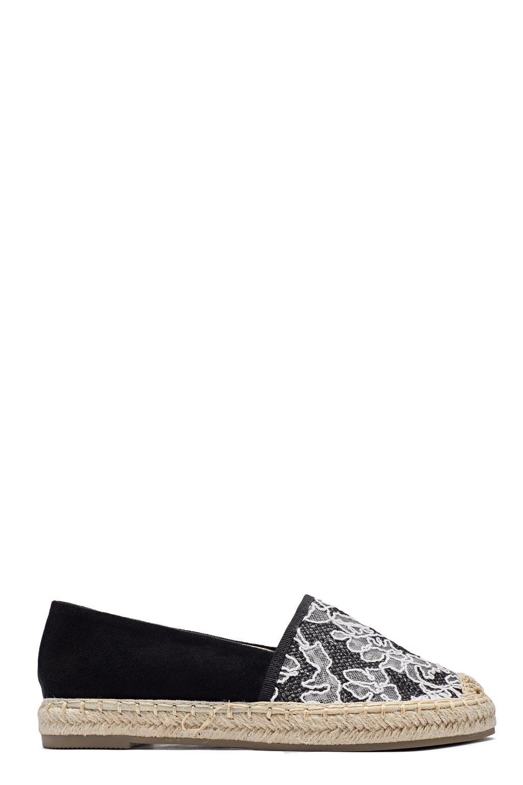 Espadrilles Compensées à Dentelle Florale et Suède