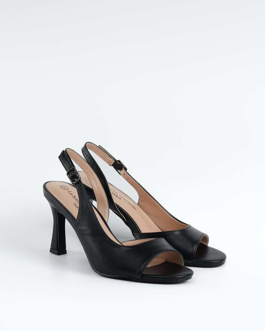 Escarpins Slingback à Bout Ouvert et Talon Bobine - Noir Classique