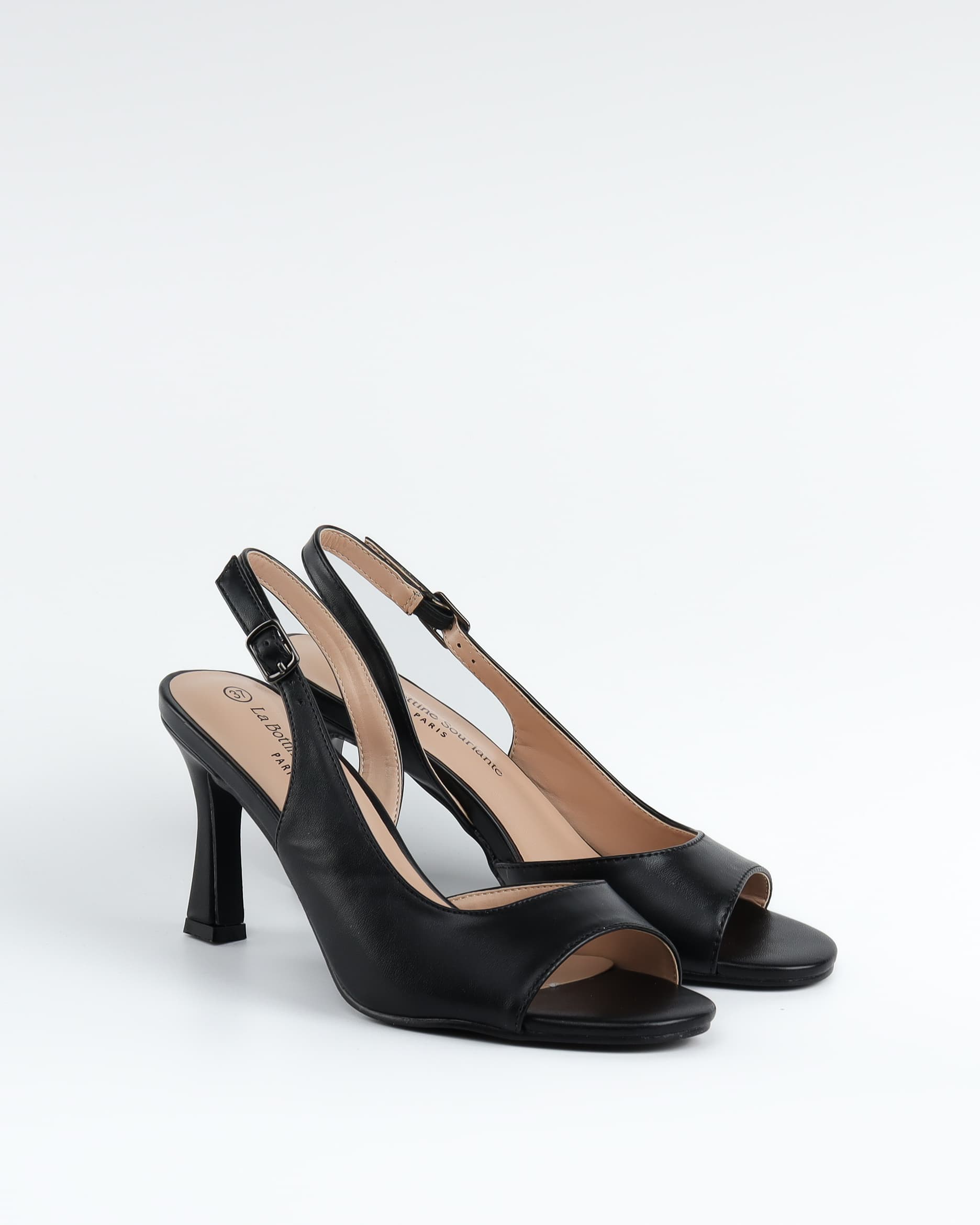Escarpins Slingback à Bout Ouvert et Talon Bobine - Noir Classique