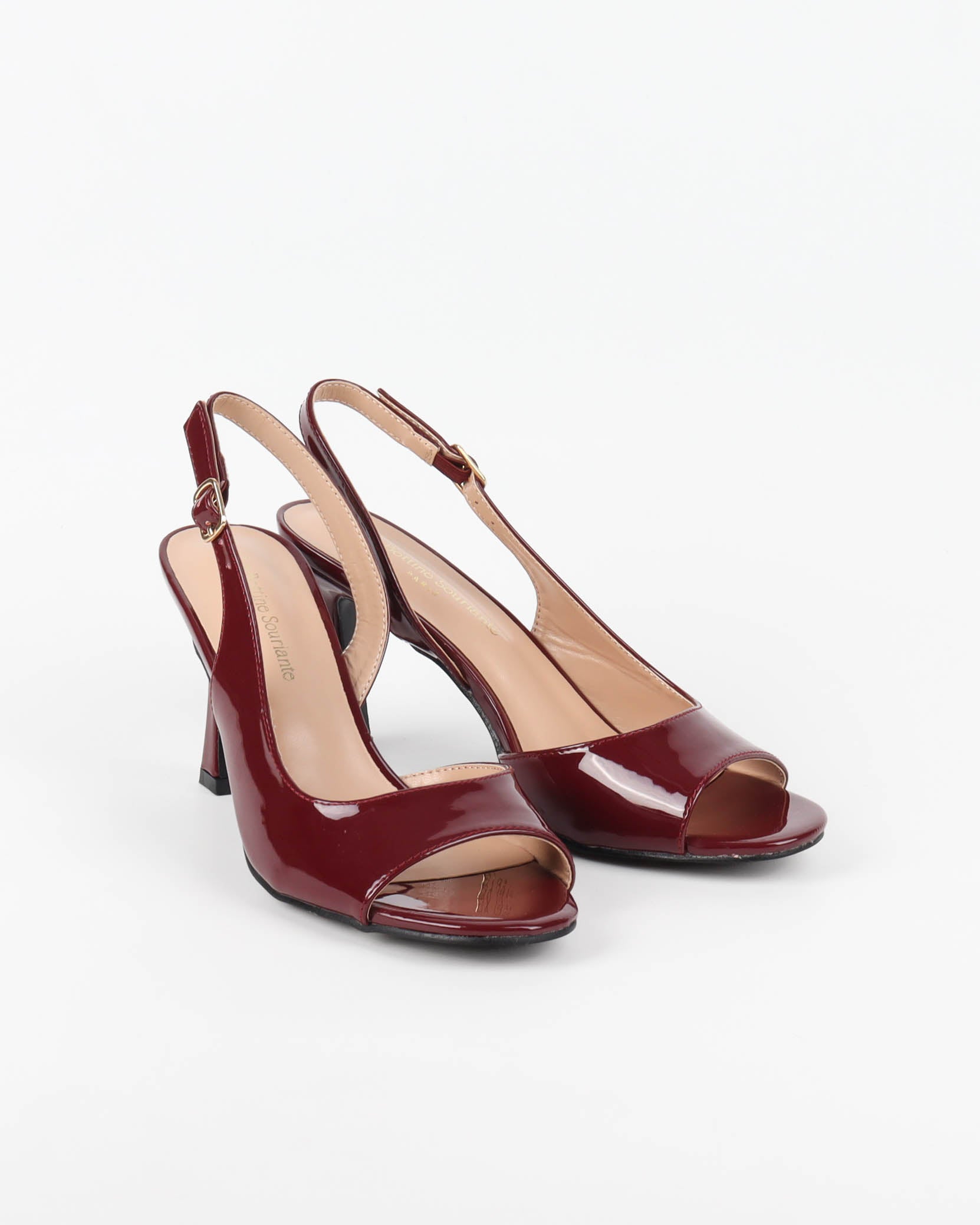 Escarpins Slingback à Bout Ouvert et Talon Bobine - Bordeaux Classique