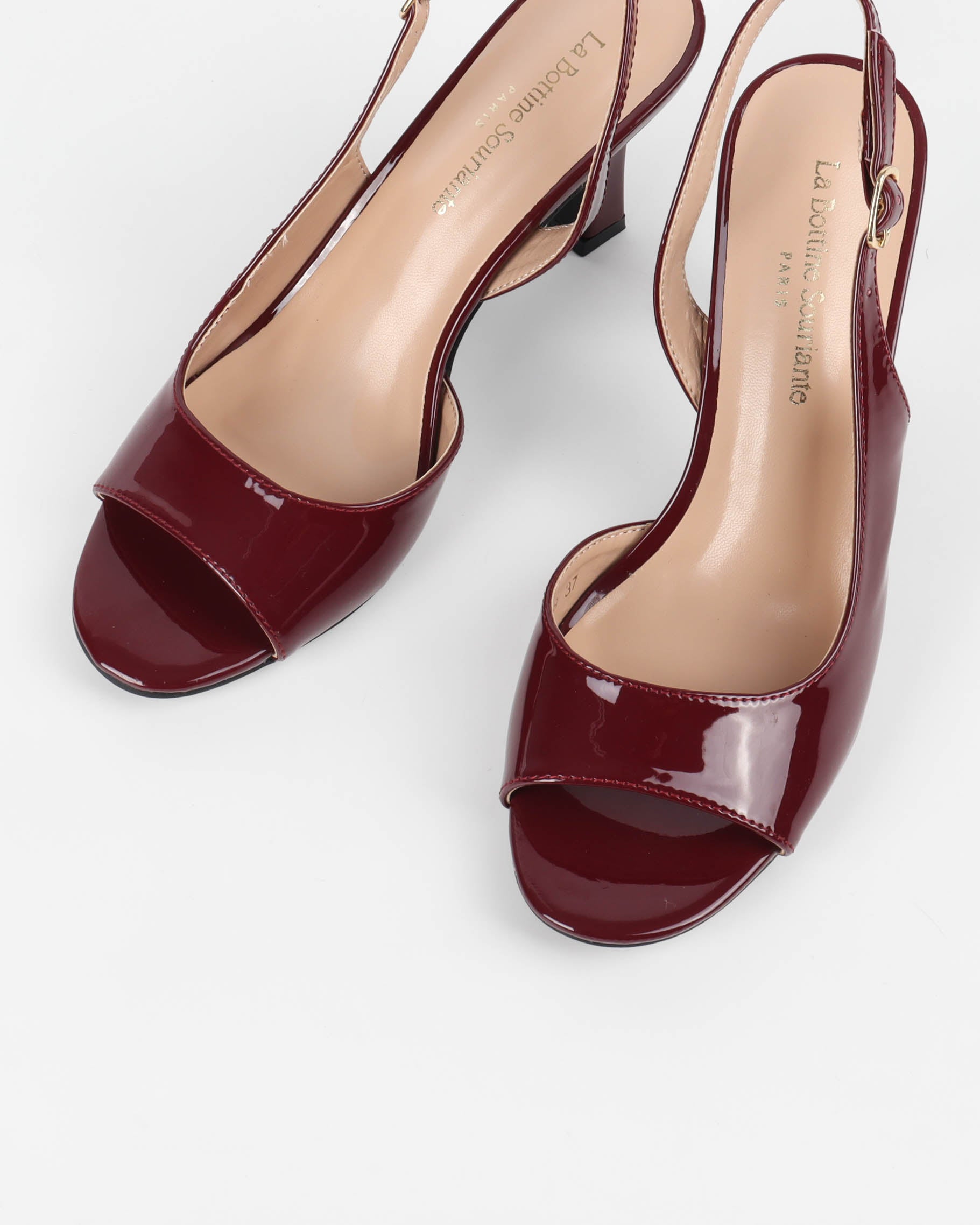 Escarpins Slingback à Bout Ouvert et Talon Bobine - Bordeaux Classique
