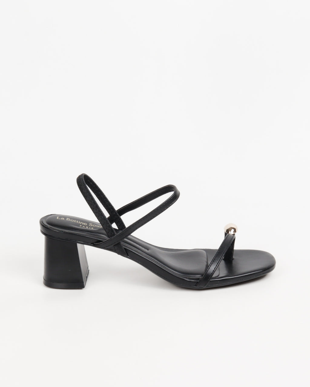 Sandales à Talon Bloc et Anneau d'Orteil Doré - Noir Chic