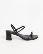 Sandales à Talon Bloc et Anneau d'Orteil Doré - Noir Chic