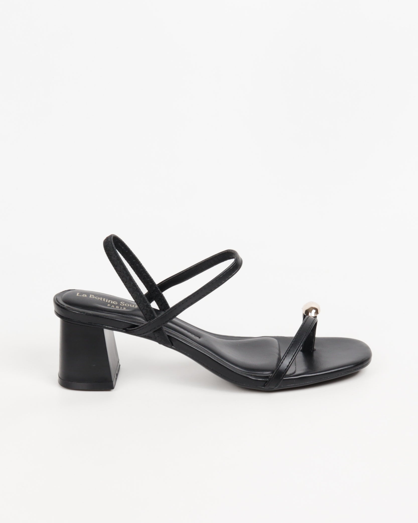 Sandales à Talon Bloc et Anneau d'Orteil Doré - Noir Chic