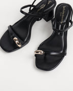 Sandales à Talon Bloc et Anneau d'Orteil Doré - Noir Chic