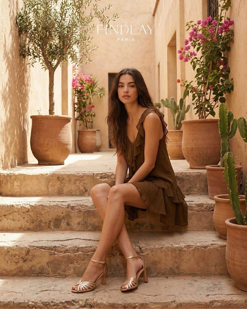 Sandales à Talons Hauts Effet Métallisé et Brides Entrelacées - Champagne Doré