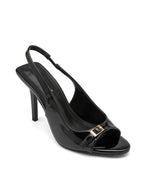 Escarpins Slingback à Bout Ouvert et Nœud Délicat - Noir Verni