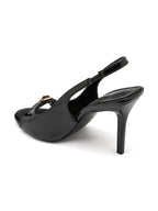 Escarpins Slingback à Bout Ouvert et Nœud Délicat - Noir Verni