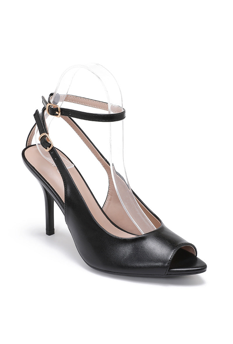 Escarpins à Brides de Cheville Doubles et Bout Ouvert - Noir Classique