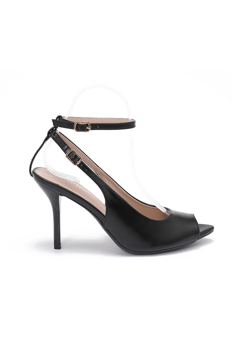 Escarpins à Brides de Cheville Doubles et Bout Ouvert - Noir Classique