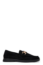 Mocassins Élégants en Suédine Noire avec Boucle Dorée