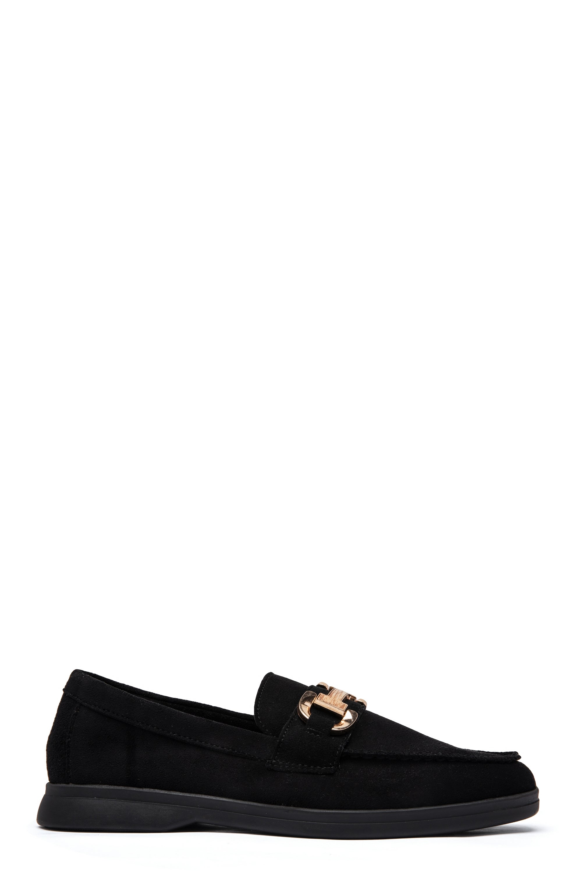 Mocassins Élégants en Suédine Noire avec Boucle Dorée
