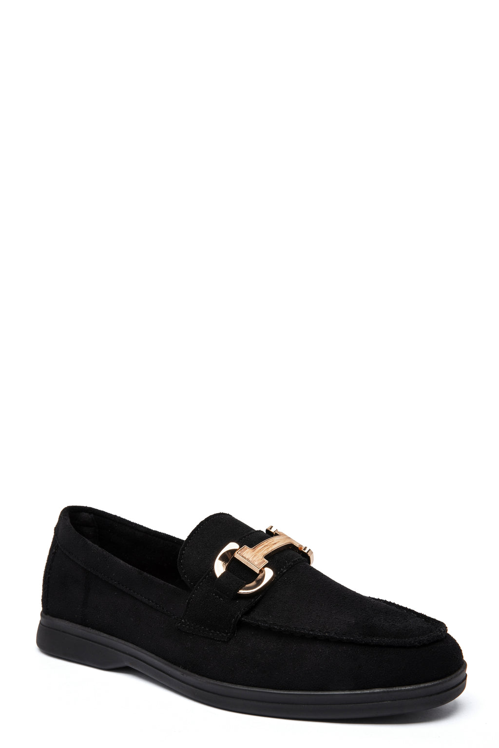 Mocassins Élégants en Suédine Noire avec Boucle Dorée