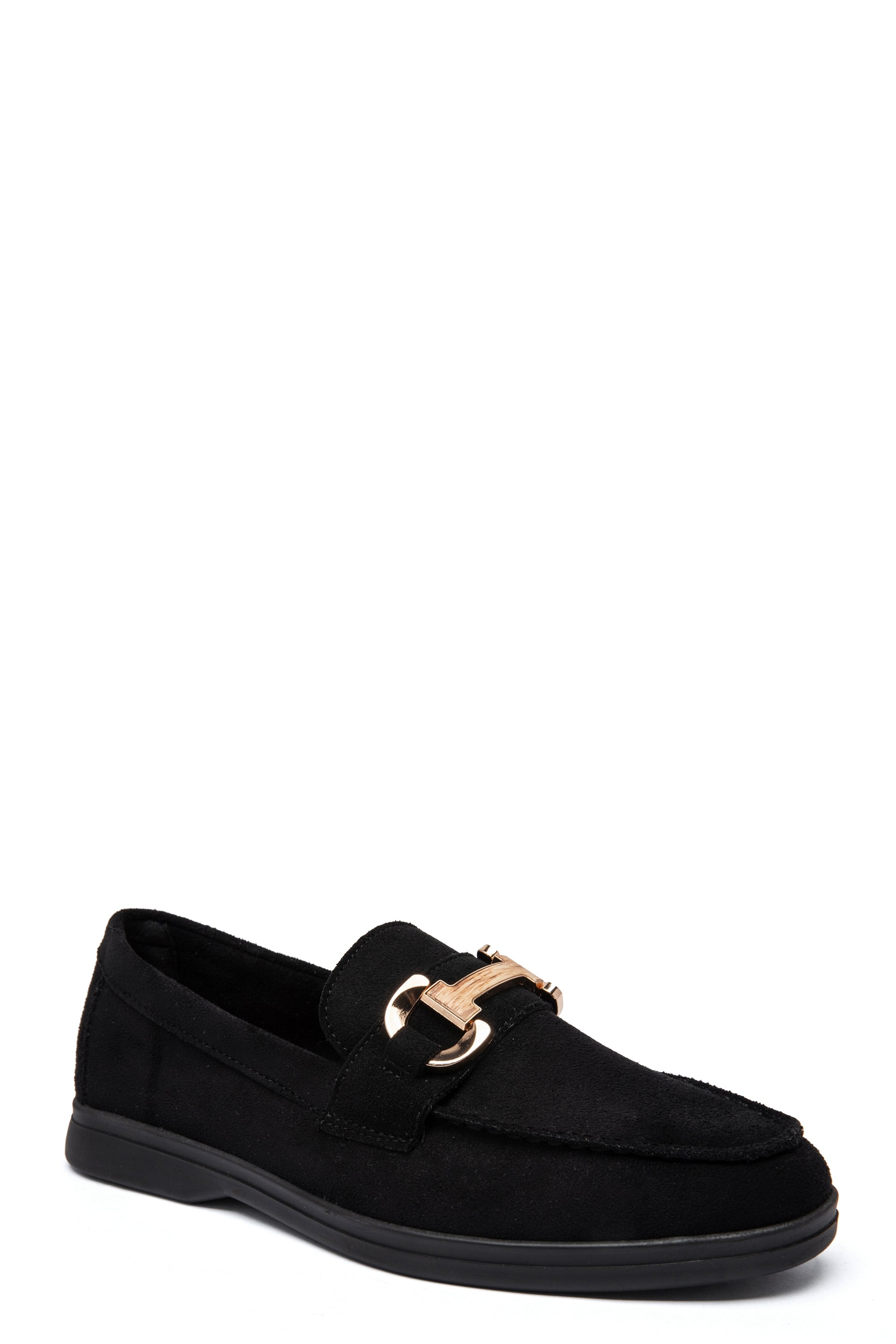 Mocassins Élégants en Suédine Noire avec Boucle Dorée