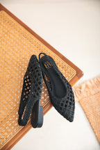 Ballerines Slingback en Raphia Tressé Noir