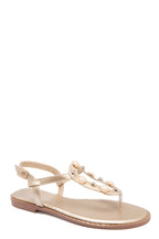 Sandales plates dorées à perles nacrées – Style nu-pieds chic d'été