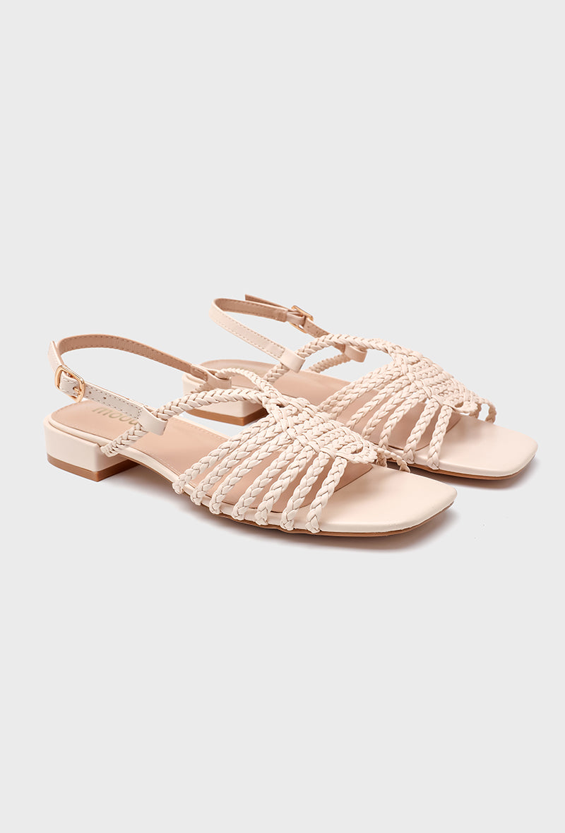 Sandales Plates Tressé – Beige Crème