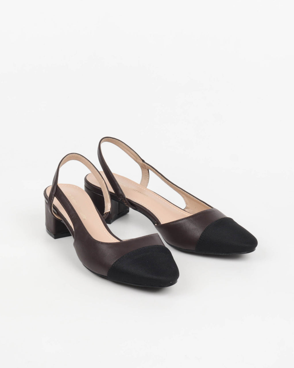 Slingbacks Marron à Talon Bloc et Bout Contrasté