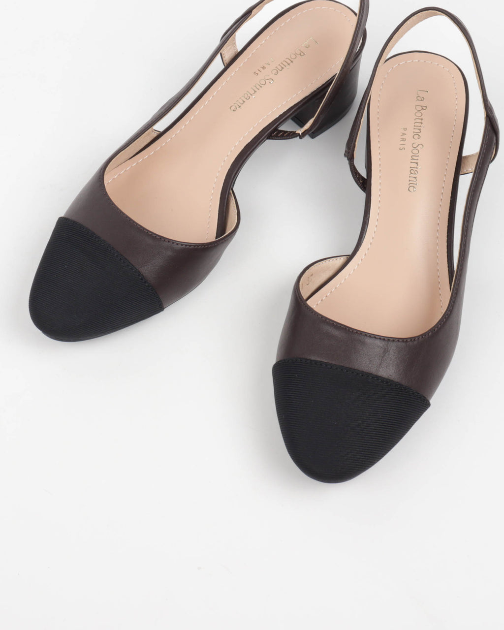 Slingbacks Marron à Talon Bloc et Bout Contrasté