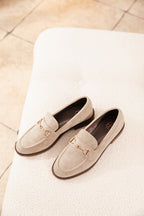 Mocassins en suédine beige chocolat avec mors doré