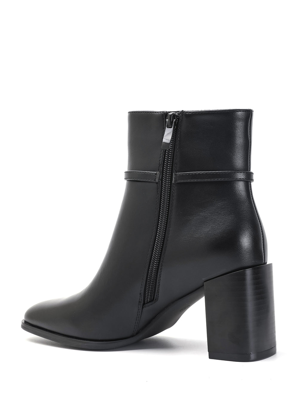 Bottines en noir à bride dorée et talon bloc