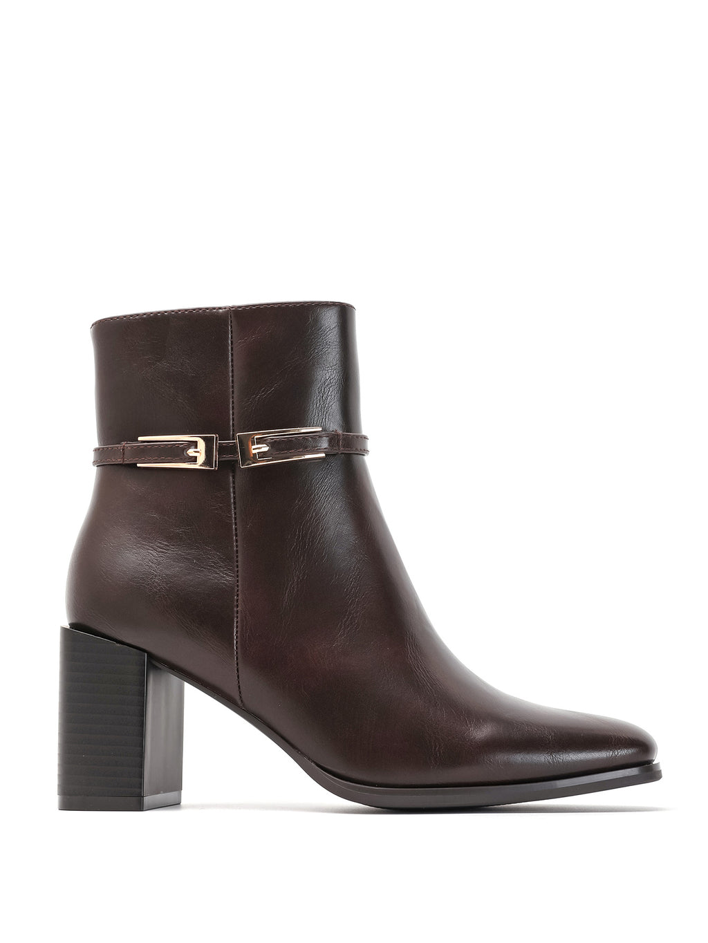 Bottines en marron à bride dorée et talon bloc