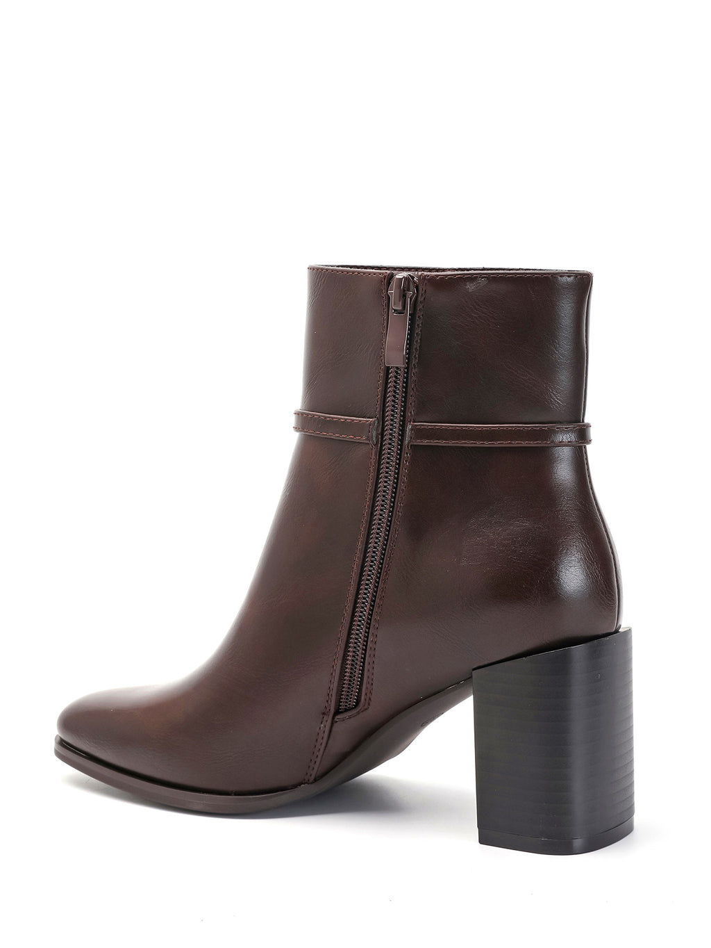Bottines en marron à bride dorée et talon bloc
