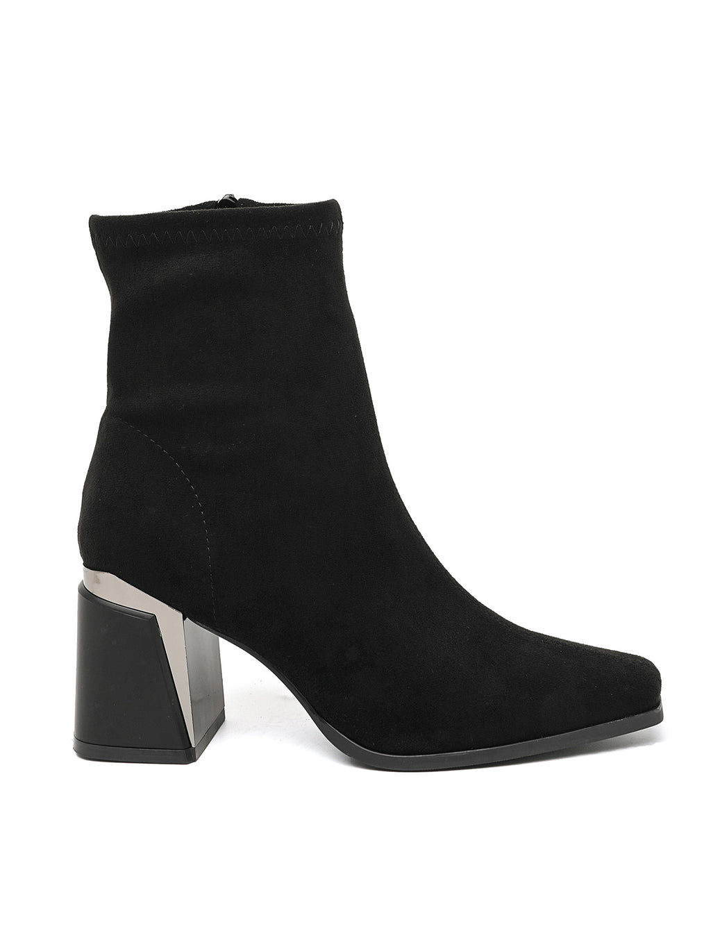 Bottines à bout carré en suédine noire avec talon architectural