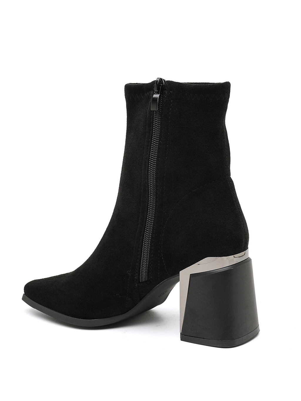 Bottines à bout carré en suédine noire avec talon architectural