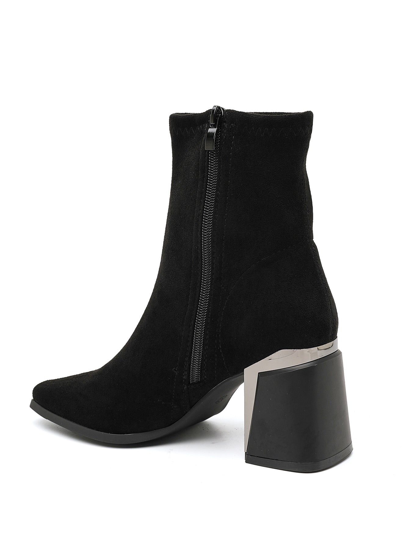 Bottines à bout carré en suédine noire avec talon architectural