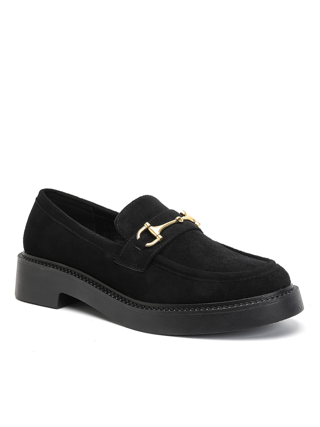 Mocassins en suédine noire avec mors doré