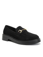 Mocassins en suédine noire avec mors doré