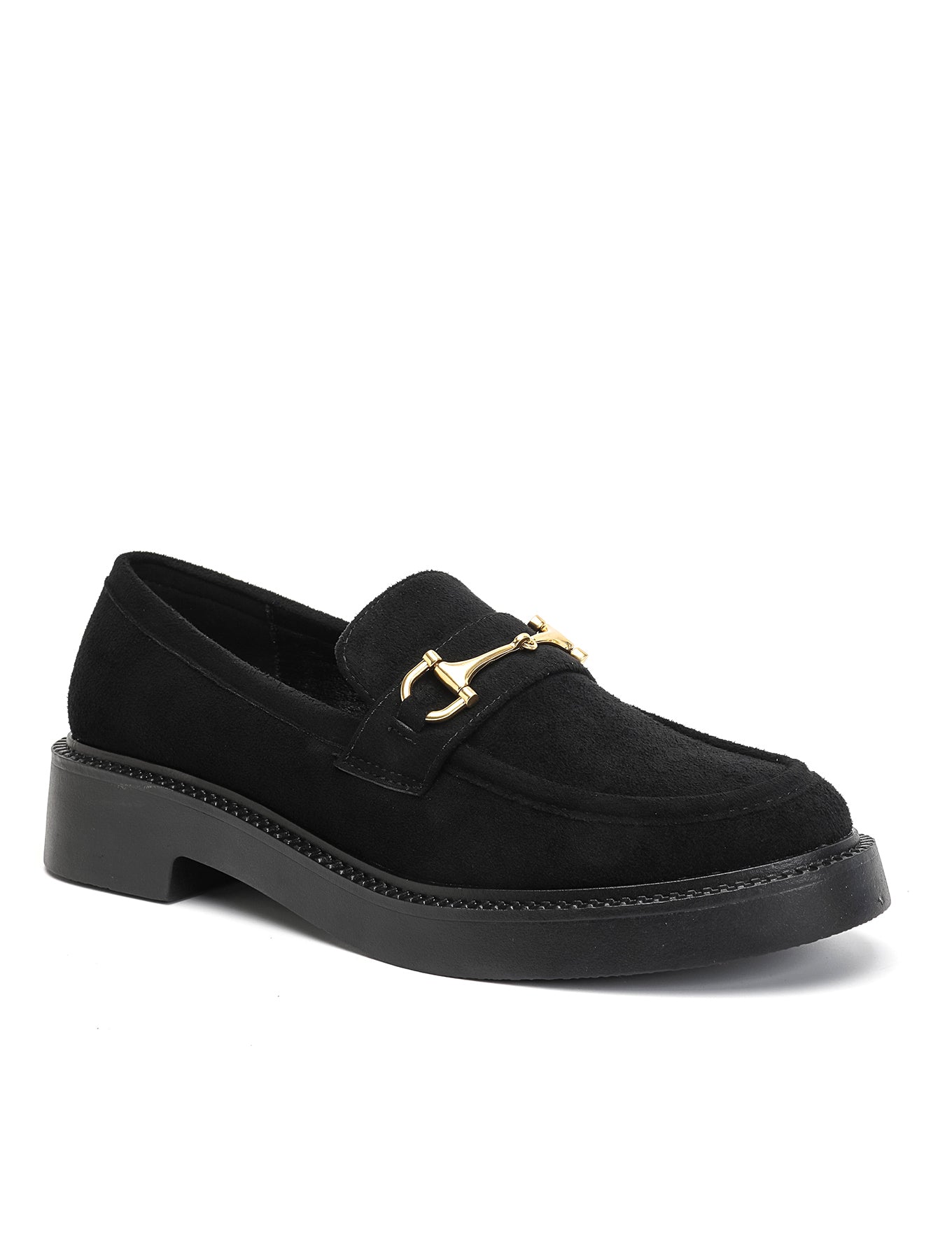 Mocassins en suédine noire avec mors doré