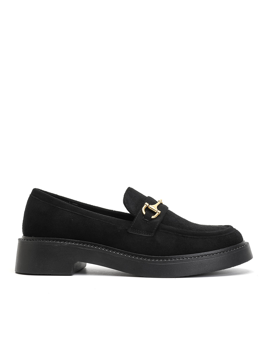 Mocassins en suédine noire avec mors doré