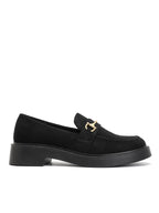 Mocassins en suédine noire avec mors doré